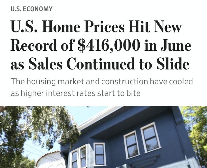 U.S. home prices hit new record U.S. home prices hit a new record of $416,000 in June. $S&P 500 Index (.SPX.US)$ $Dow Jones Industrial Average (.DJI.US)$ $Nasda...