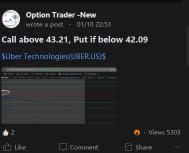 uber - 横盘整理，走出 higher low, 继续看涨，上方压力 44.9，短期仍然看涨，止损位 40.66