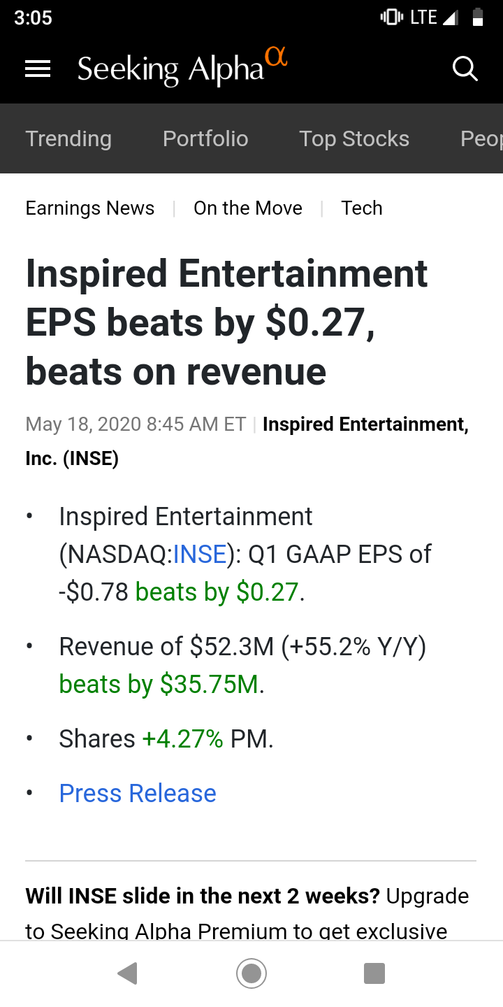 $Inspired Entertainment (INSE.US)$ Good Earnings People Sales Reaches 55% 🚀🚀💵💵💵🎉🎉