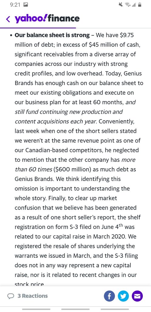 GNUS CEO responds to short sellers.