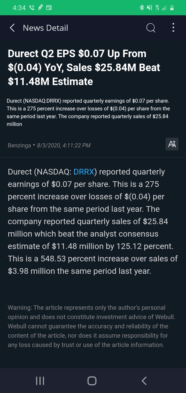 $デュレクト (DRRX.US)$DRRXの収益は素晴らしかったので、明日は素晴らしいことになるでしょう。見逃さないでください🤑🤑🤑💰💰💰