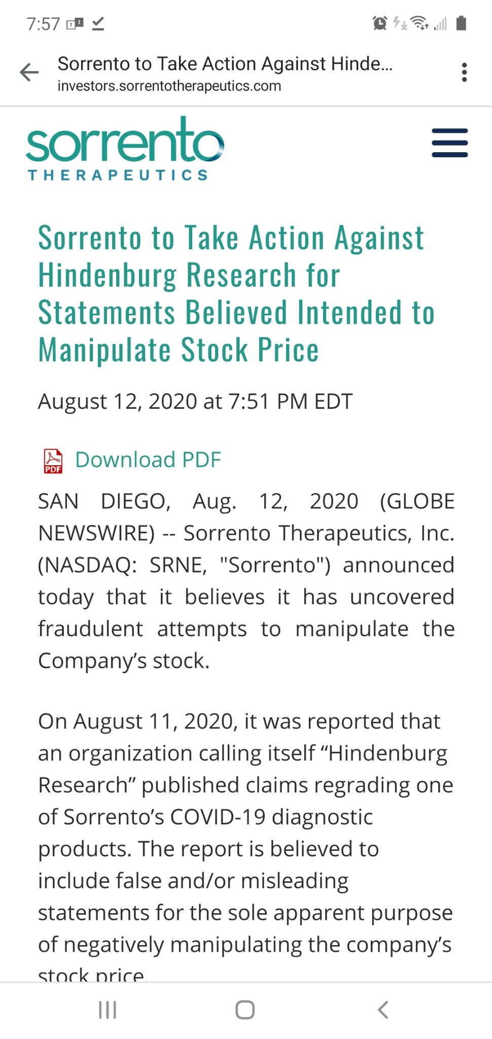 $Sorrento Therapeutics (SRNE.US)$