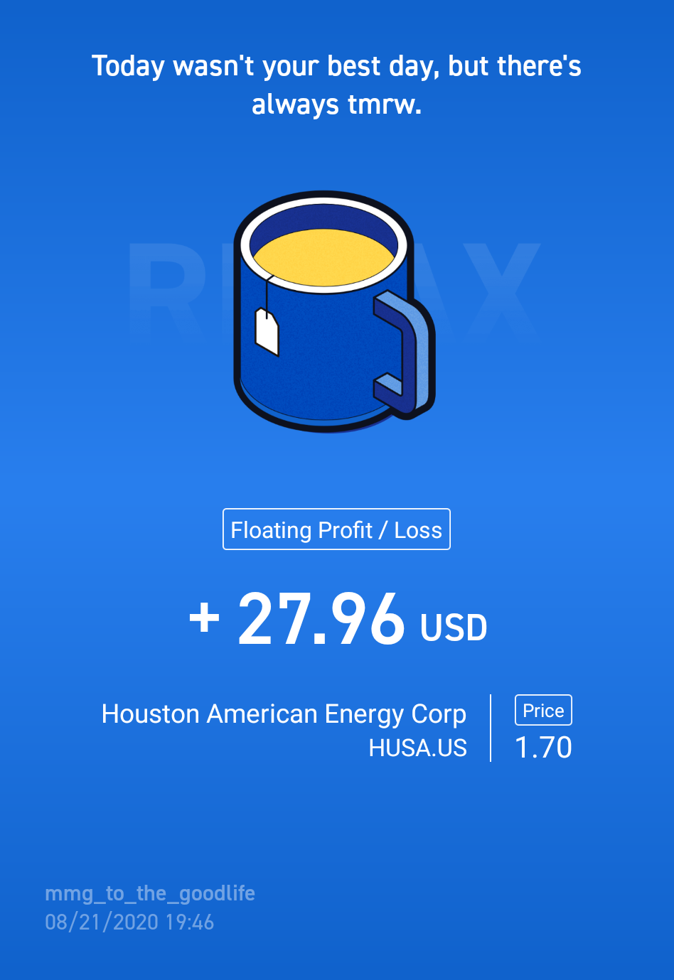 $Houston American Energy (HUSA.US)$ taking profit here.. 27% isn't a bad way to start the day. If this drops, I will take another entry to swing into next week ...