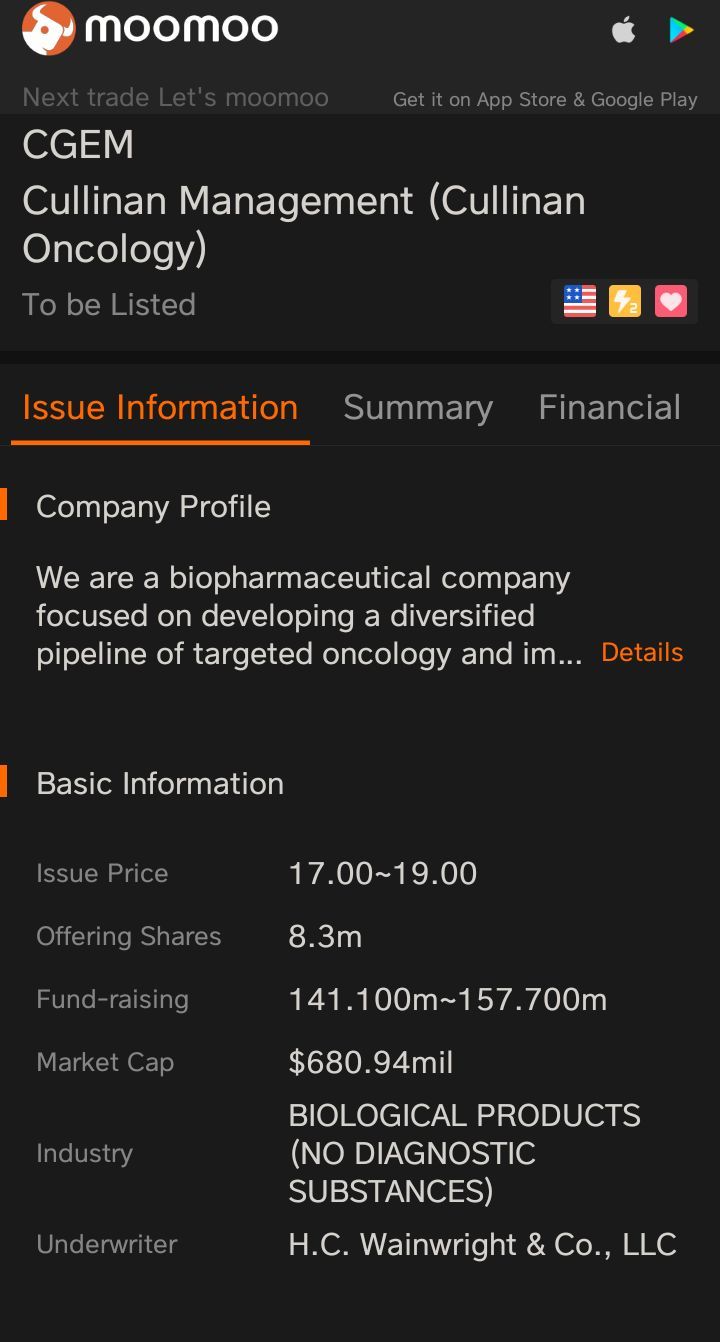 $Cullinan Therapeutics (CGEM.US)$ 本週生物科技製藥中的 ISO。