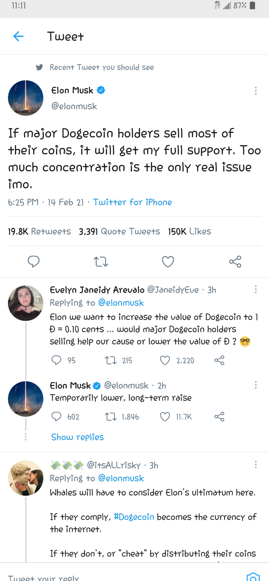 $特斯拉 (TSLA.US)$ 非常抱歉，但就像我说的😔"狗狗币公司（DOGE.US）"是一个"笑话"，而埃隆（ $特斯拉 (TSLA.US)$ ），试图收回控制权，因为很多新手将他的帖子"当真"！！！！...