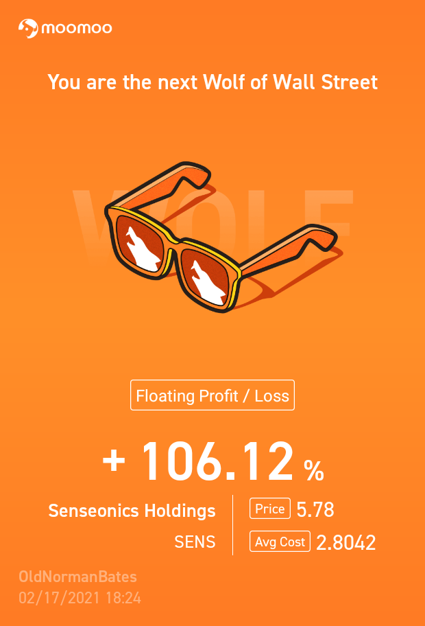 $Senseonics (SENS.US)$ I Love This Stock! That's Starting To Look Like I'll Take Some Profits Off The Top Fluff Of The Position After This Run Up Starts Ending ...