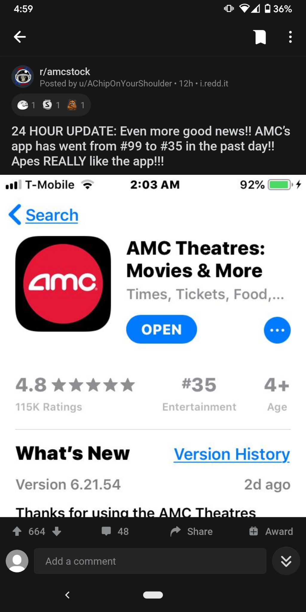 $AMC Entertainment (AMC.US)$ download the app!!! give it a 5 star review! let's make it number one in entertainment and boost the stock!