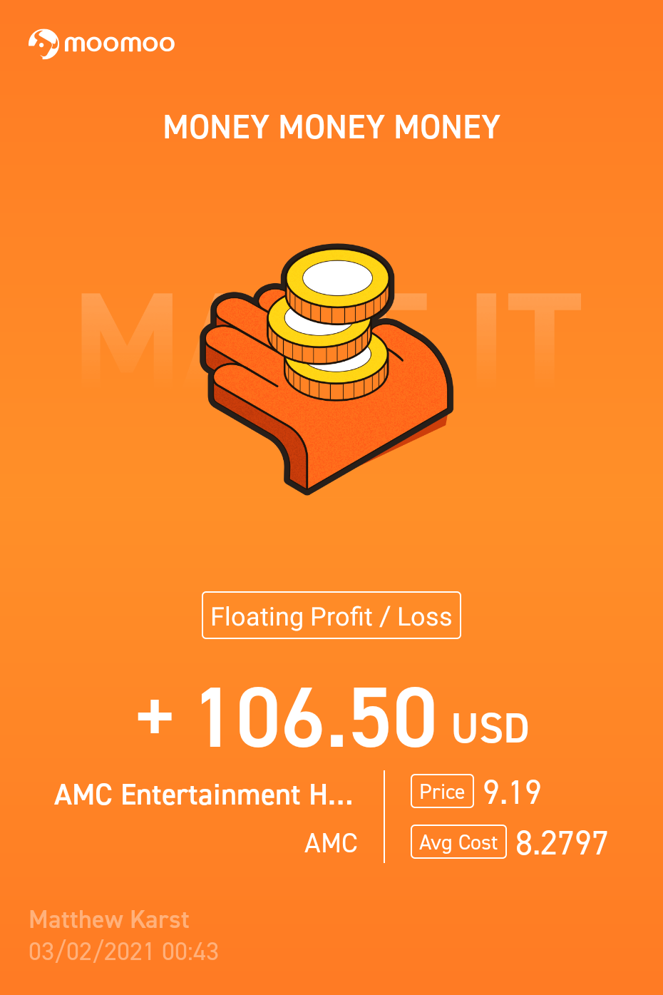 $AMC院線 (AMC.US)$大家堅持住，這樣的小收益對我們的真正目標——月球來說算不了什麼