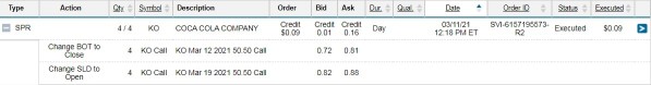 March 11th:  Update on $KO diagnal spread