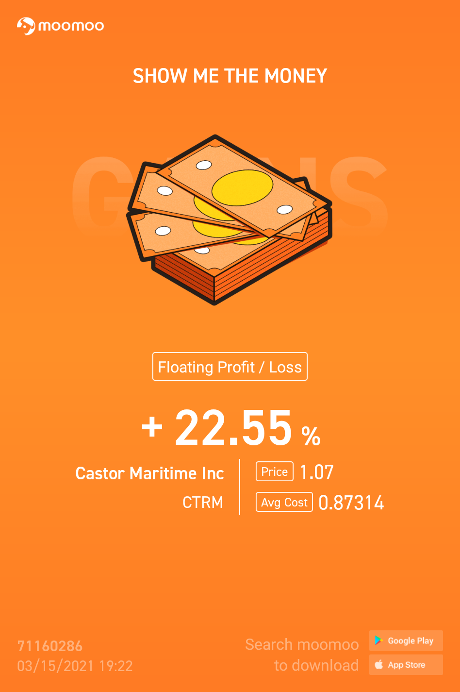 $Castor Maritime (CTRM.US)$本周末持仓1.50