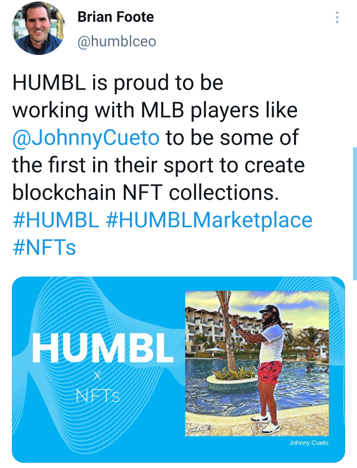 Johnny Cueto MLB NFT collection on HUMBL