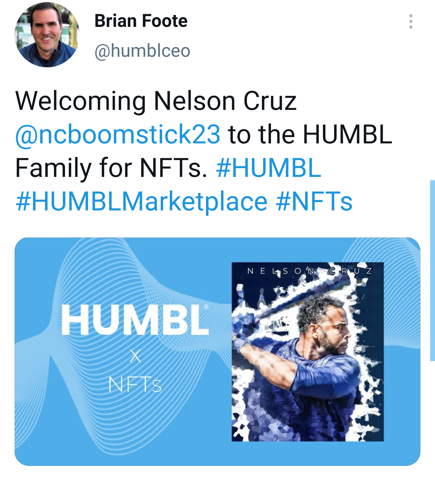 Nelson Cruz加入HUMBL家族MLB NFTs