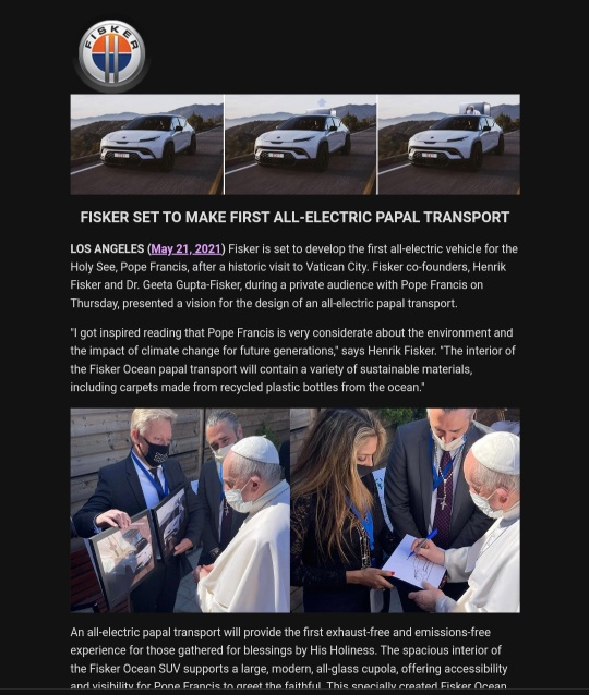 The Pope's EV is designed and built by Fisker