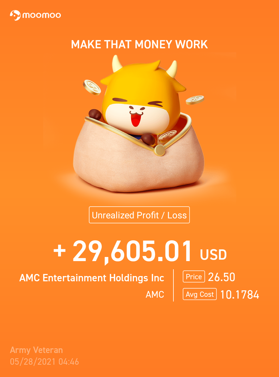 $AMC院线 (AMC.US)$ 我将在心爱的影视股上获得财务自由！我持有你的股票，你持有我的股票。还可以来参加我所属的discord聚会，链接在这里 https://discord.gg/jzcyXGck 这个链接有时限，如果你尝试后没有成功，请告诉我。