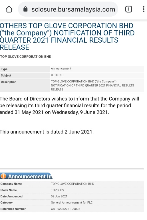 Announcement of Q3 on 9 June 2021