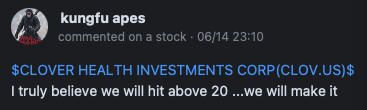 $Clover Health (CLOV.US)$ wait for it to hit 20? Short at 20, now buy back earn a lot man. Now not too late. $13, quickly short it, clover will drop to $3-$5 gu...