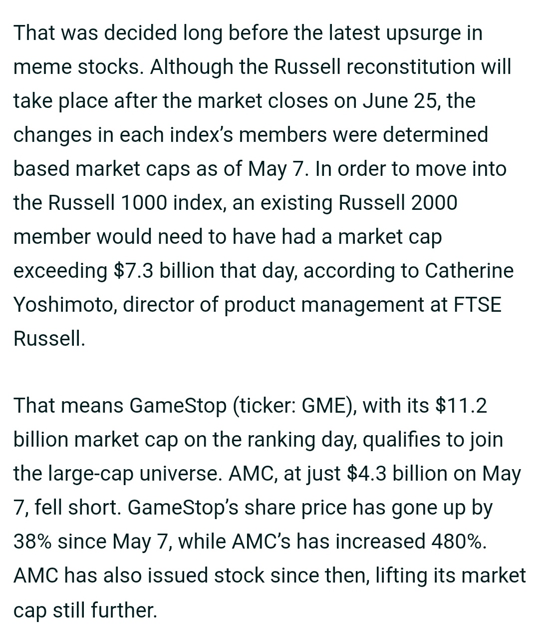 $游戏驿站 (GME.US)$ 是的，GME 过去和现在都只能玩。我不知道人们还需要多少确认偏见才能将AMC的利润带入GME。就像白天一样简单。 https://www.barrons.com/articles/gamestop-amc-russell-1000-51623883459？redirect=amp #cl...