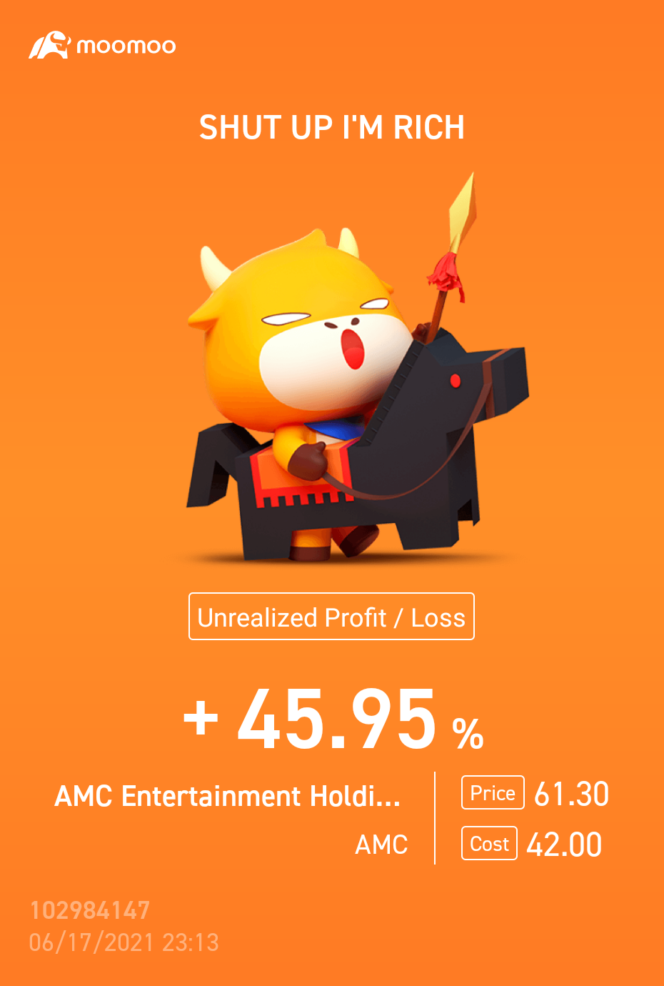 $AMCエンターテインメント クラスA (AMC.US)$ ついに60ドルを超えた！月に行こうぜ、ベイビー！