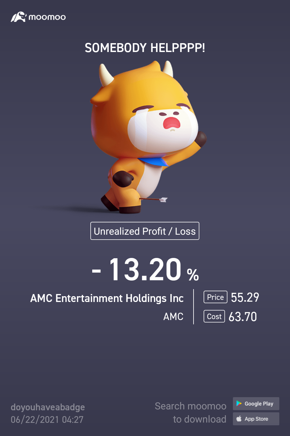 $AMCエンターテインメント クラスA (AMC.US)$ 今売るべきでしょうか？ 買ってから下がり続けています。同時に、数百パーセントのスクリーンショットを共有している人も見ます。私はだまされている気がします