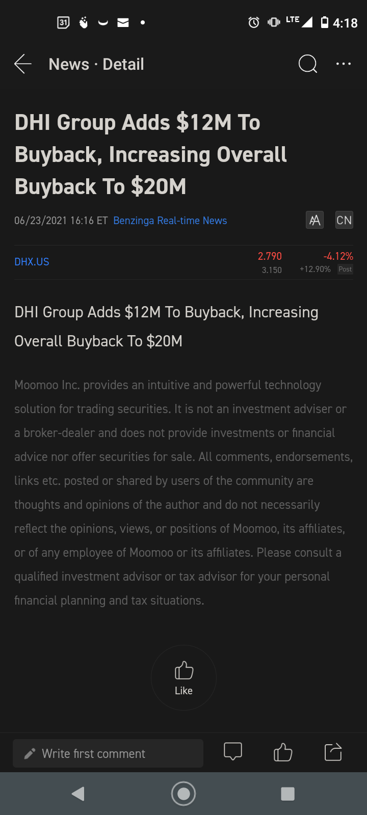 $戴斯控股 (DHX.US)$ news 👀