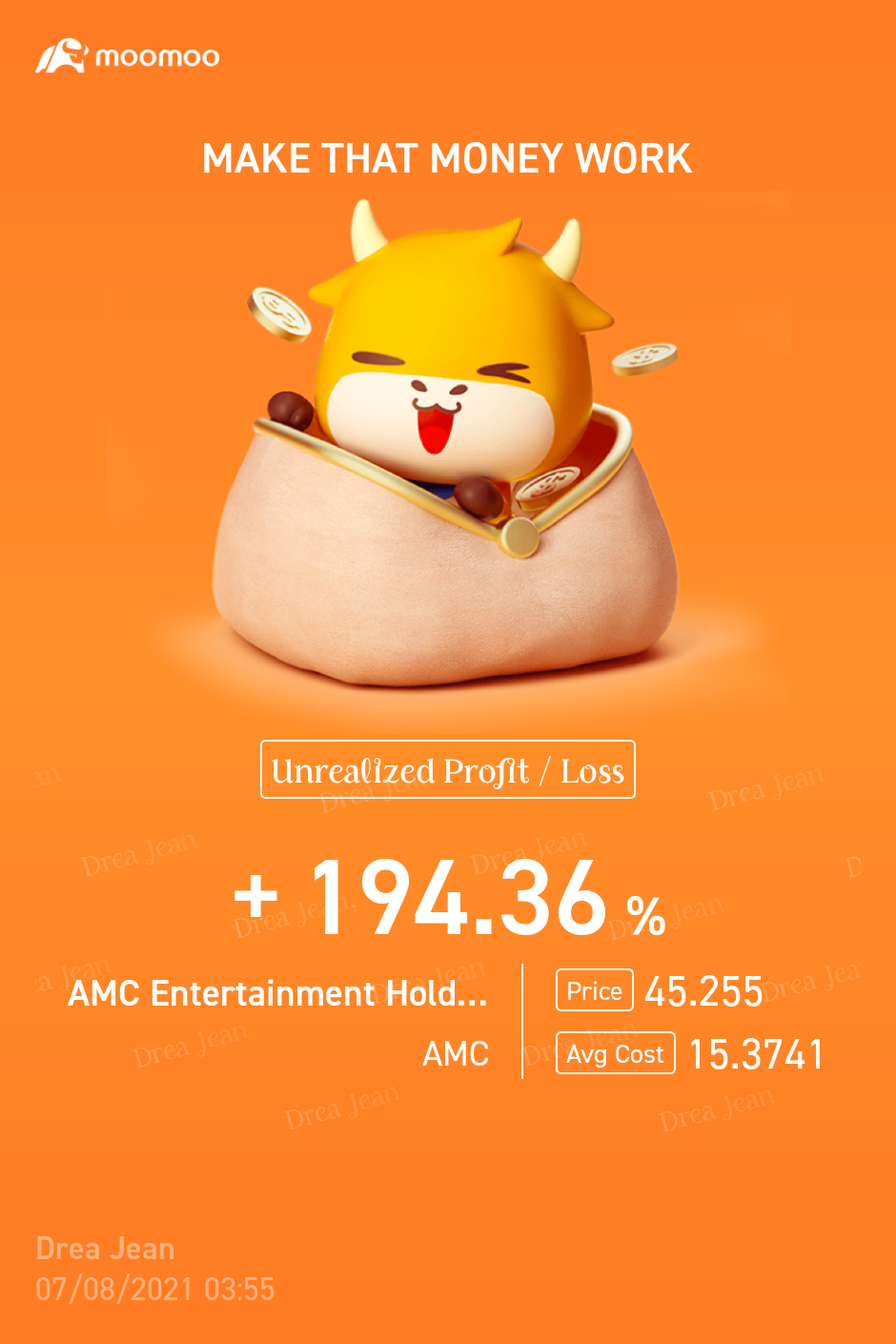 $AMC院线 (AMC.US)$现在没法做太多但还是买了两股，平均上涨了一点。等待！