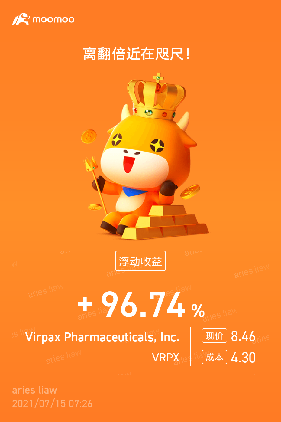 $Virpax制药 (VRPX.US)$ 继续，再接再厉。