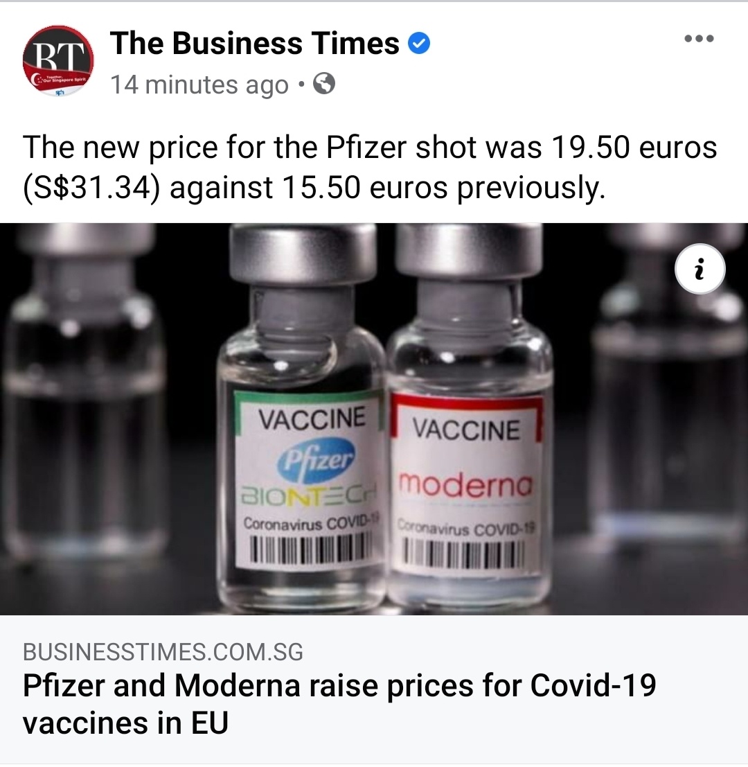 $Pfizer (PFE.US)$$Moderna (MRNA.US)$ Pfizer and Moderna raise prices for Covid-19 vaccines