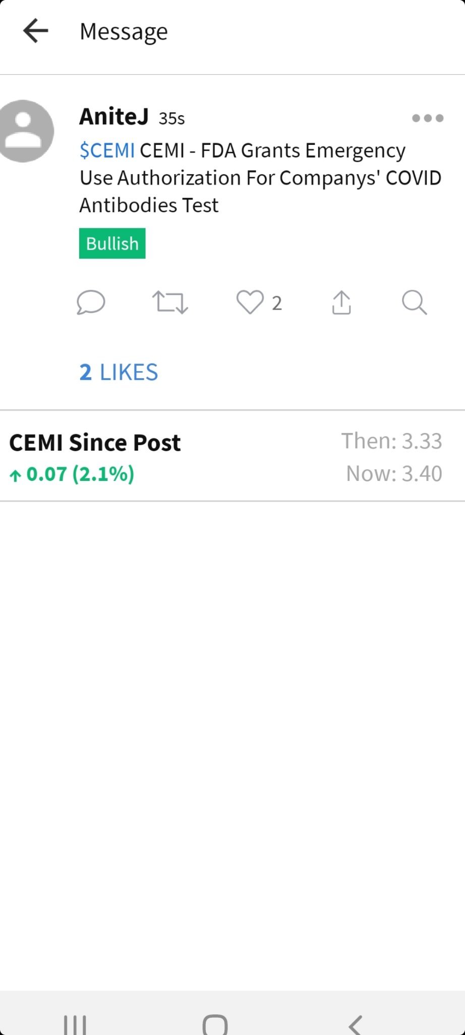 $Chembio Diagnostics (CEMI.US)$  在 stocktwits 上看到了这个。不知道有多真实