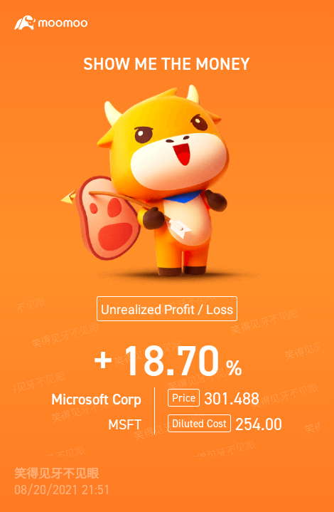 $Microsoft (MSFT.US)$ at least this stock is giving me consolation. very [Sob] fom my other Chinese Companies stocks