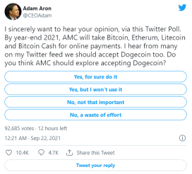 Daily Poll: AMC Accepting Dogecoin? Let's wait and see the outcome.