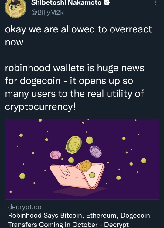 doge創造者就Robinhood錢包的發布發表了看法