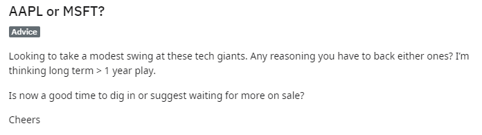 $苹果 (AAPL.US)$ 拥有一个令人惊叹的品牌。他们可以把自己的品牌贴在任何东西上，人们都会购买。而且一旦成为苹果用户，就永远是苹果用户。 $微软 (MSFT.US)$ 在营业收入来源上更加多样化。实际上，它们是五大科技公司中在营业收入来源方面最具多样性的公司。 我认为两家公司都非常优秀，不过我认为表现更好的是微...