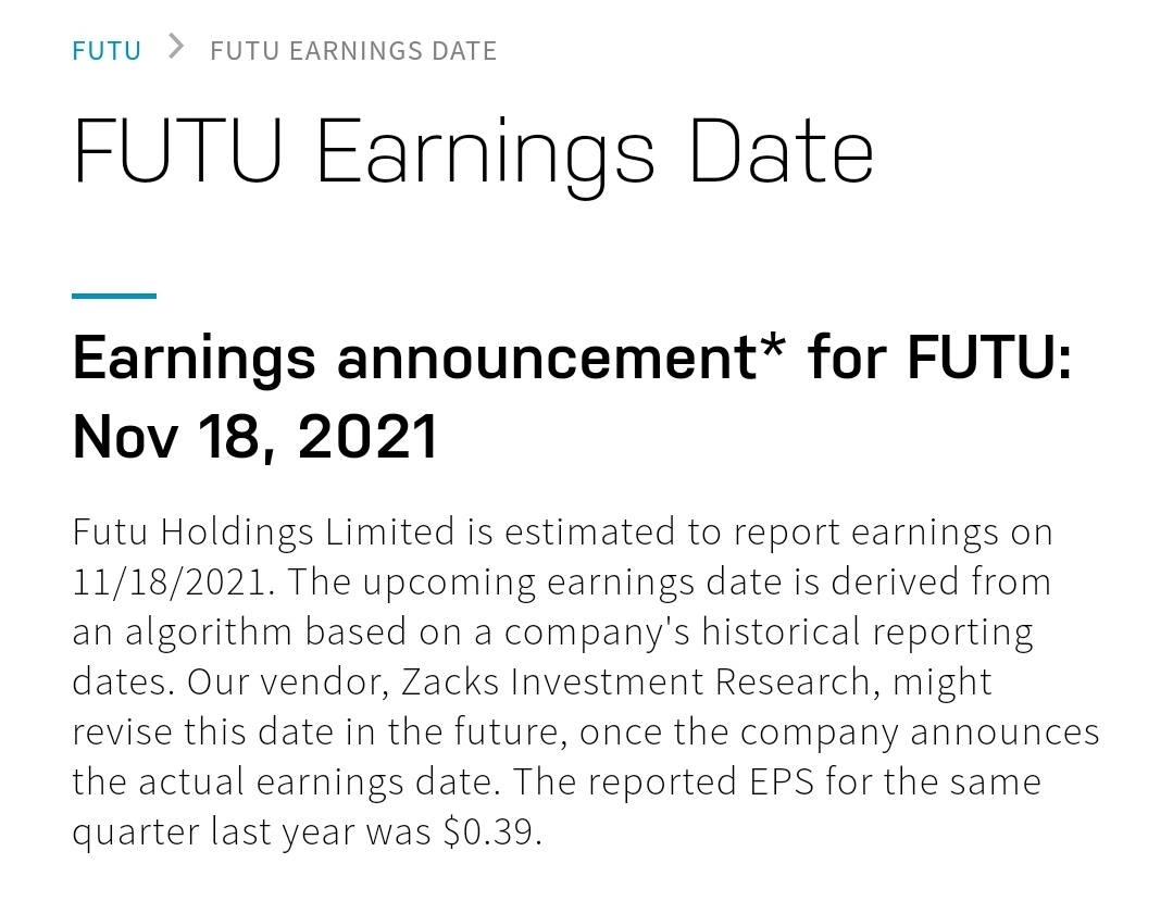 18/11/21のFutuの収益発表日