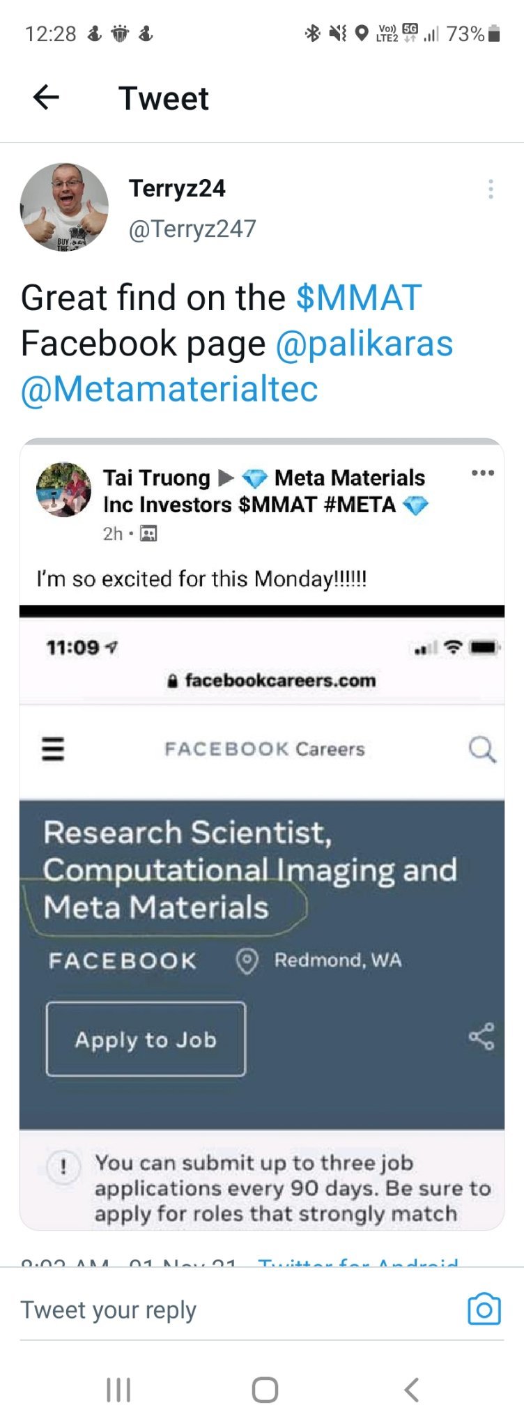 $Meta Materials (MMAT.US)$ 有人在臉書找到這份工作，有趣