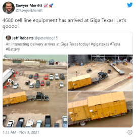 Tesla's New 4680 Battery Manufacturing Equipment Arrives at Gigafactory Texas