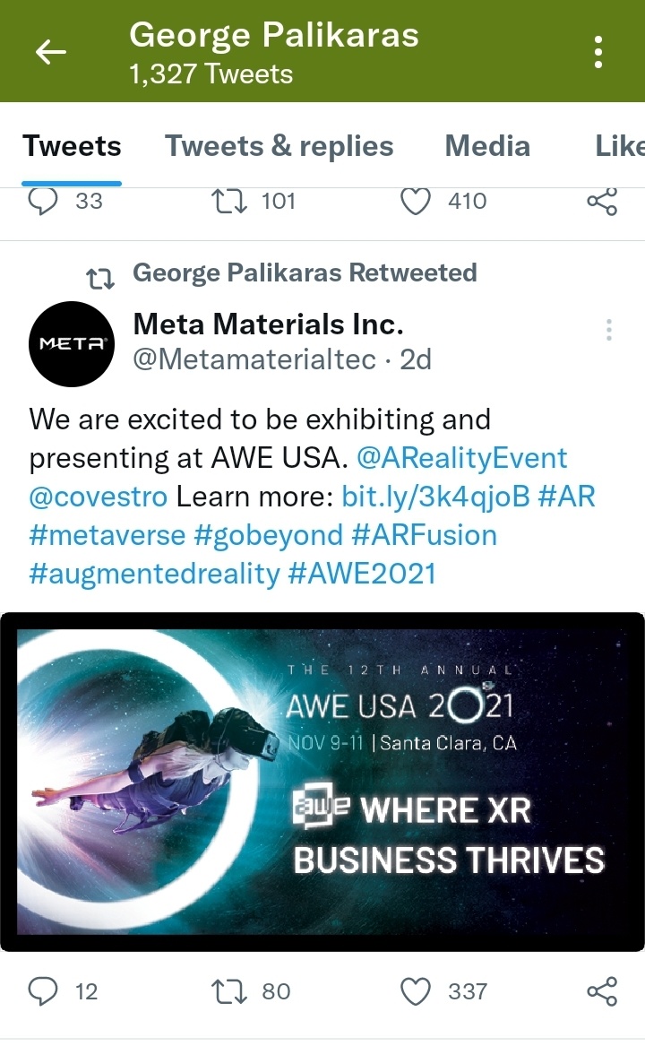 $Meta Materials (MMAT.US)$ https://twitter.com/Metamaterialtec/status/1455884916009410565?t=yYpXtJ9-VfSBPYqn7EltmQ&s=19