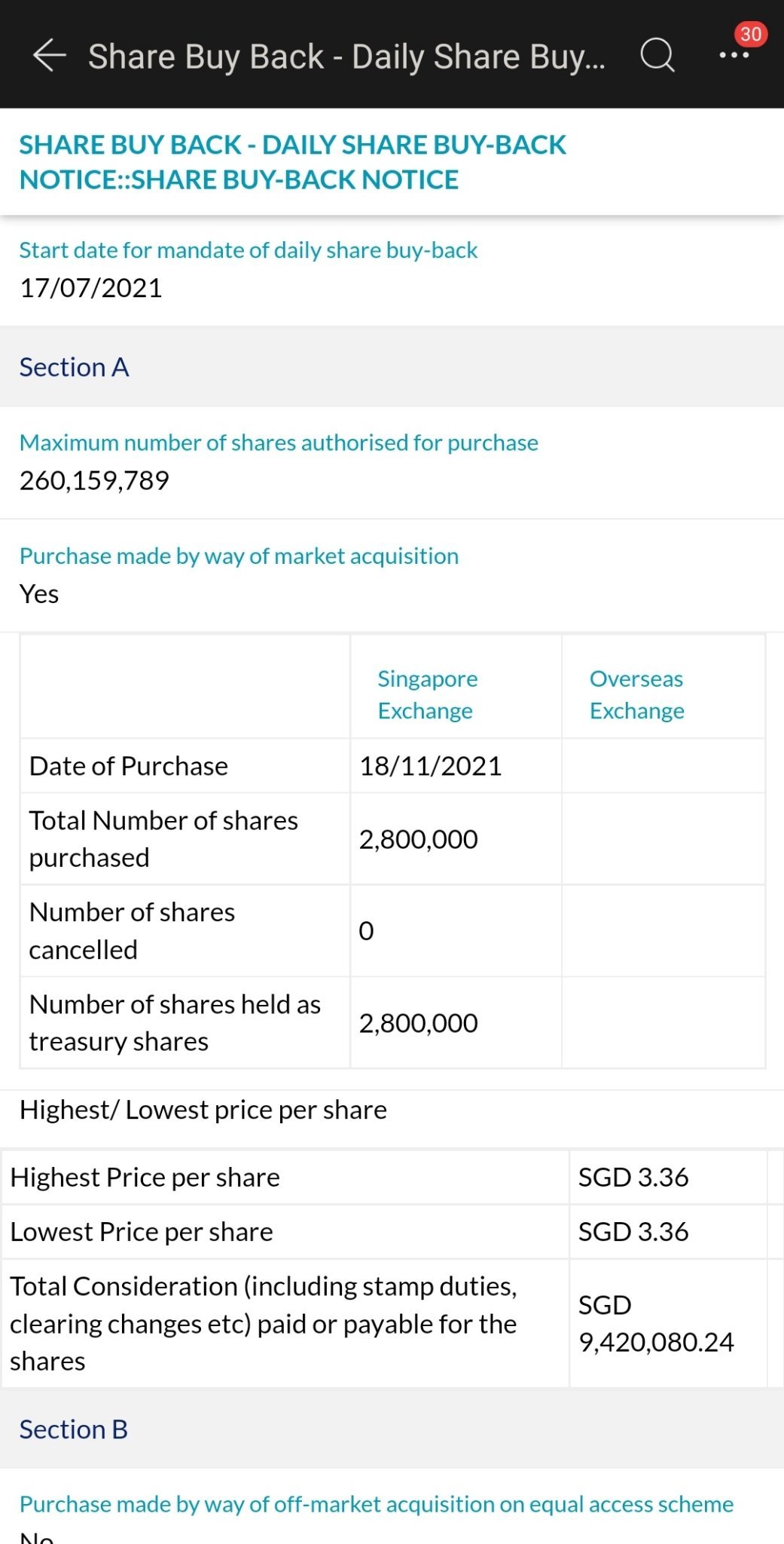 $CapitaLandInvest (9CI.SG)$ share buy back, 2 days in a row.