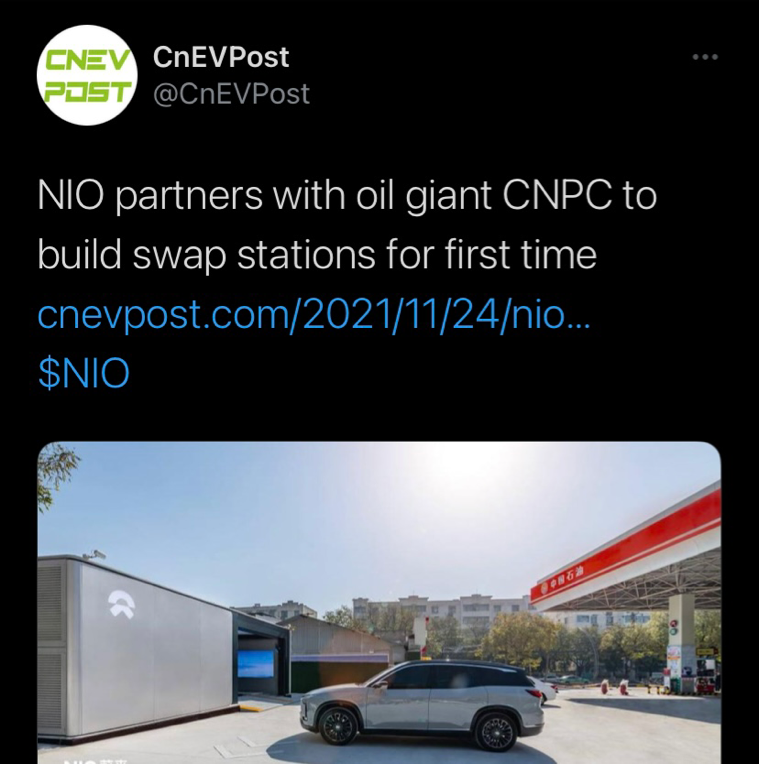 $蔚來 (NIO.US)$ 與中國石化和現在中石油的合作將為歐洲的石油公司合作打開更多的大門，這對於Nio明年擴展到歐洲時將是一個好機會。因為Nio將已經展示了其在中國的增長和大量的使用，現在希望在歐洲也能推行互換站。然後Nio將在整個電動車行業中因其提供的服務而在國際上有名，它將成為一款具有高需求的汽車，因為它提供了...