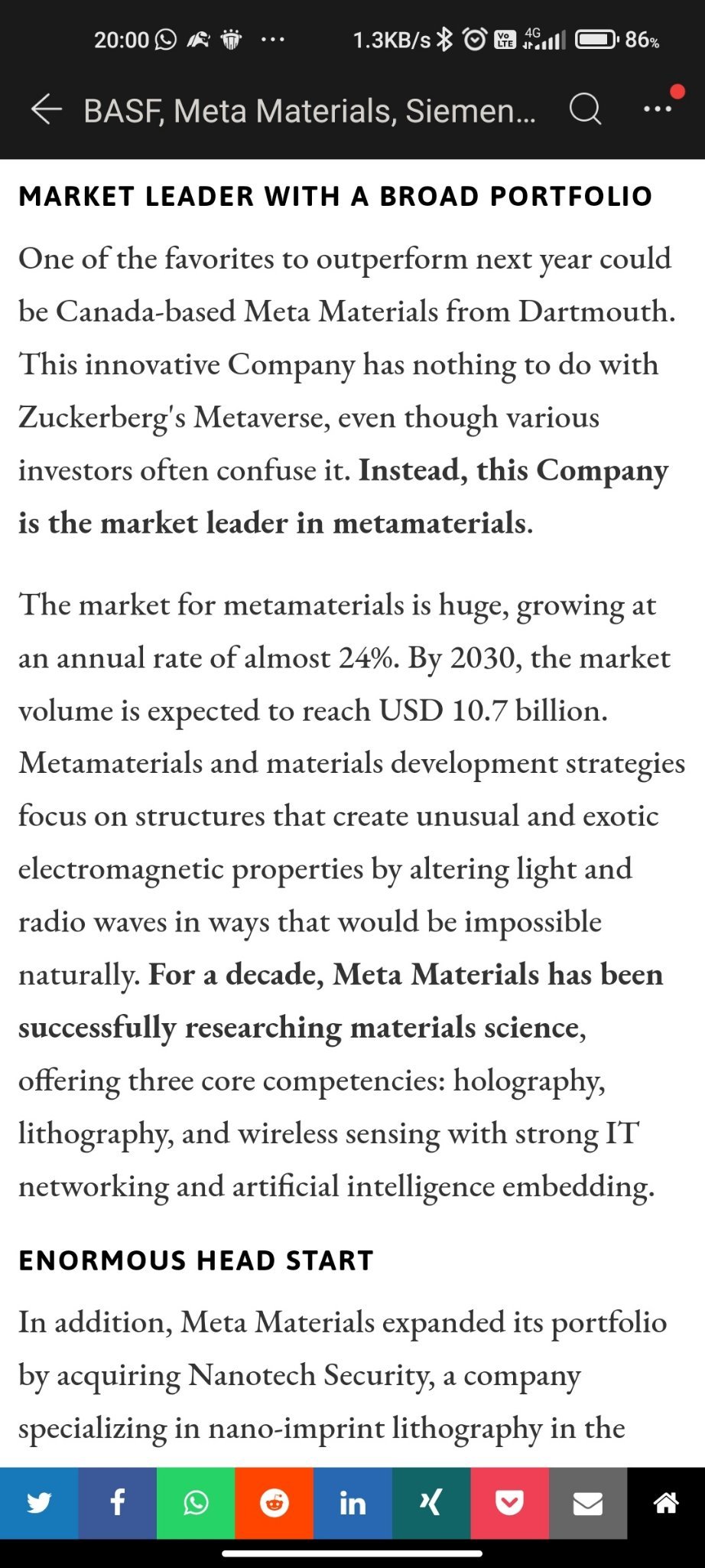 BASF, META MATERIALS, SIEMENS GAMESA - SIGNIFICANT ACCELERATION