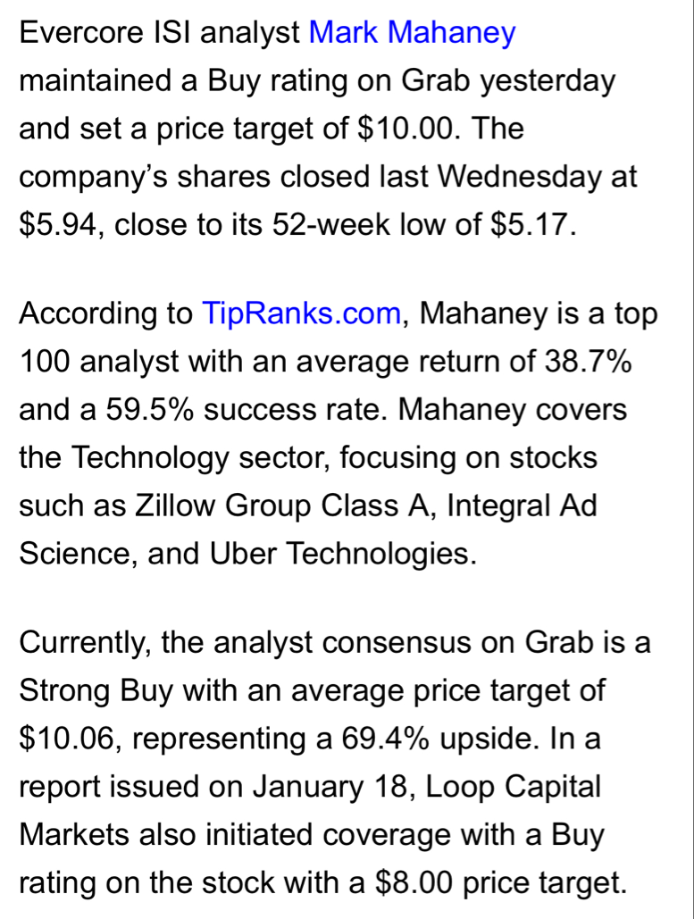 $Grab Holdings (GRAB.US)$ nice another buy rating