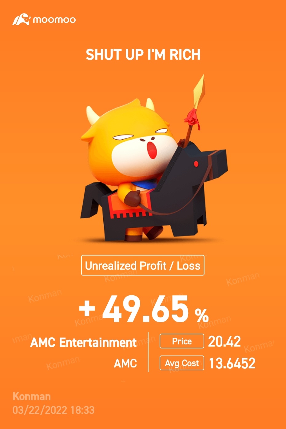 $AMC院线 (AMC.US)$ 今天是个好日子！现在如果能到22美元就好了。天空是极限 😁🤑