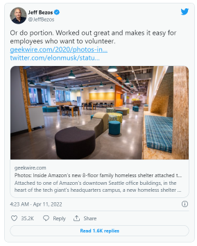 Musk’s Idea for Twitter Homeless Shelter Wins Bezos Support