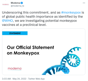 moderna表示将开始开发猴痘疫苗