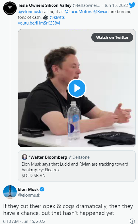埃隆·马斯克警告竞争对手 Lucid 和 Rivian，除非他们削减成本，否则他们就会破产