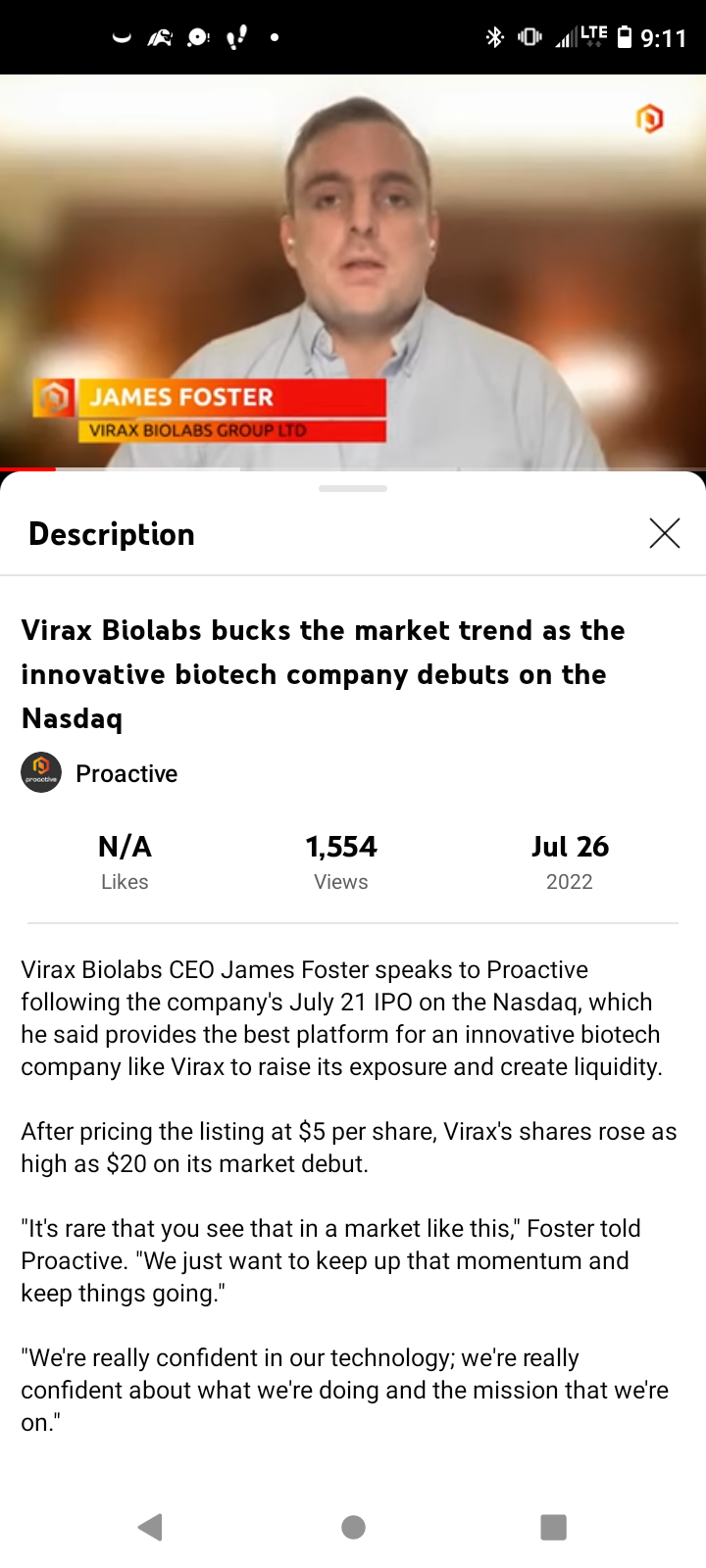 $Virax Biolabs (VRAX.US)$ just came across CEO interview. he seems optimistic. wonder if they'll put out a PR again soon 🤔​