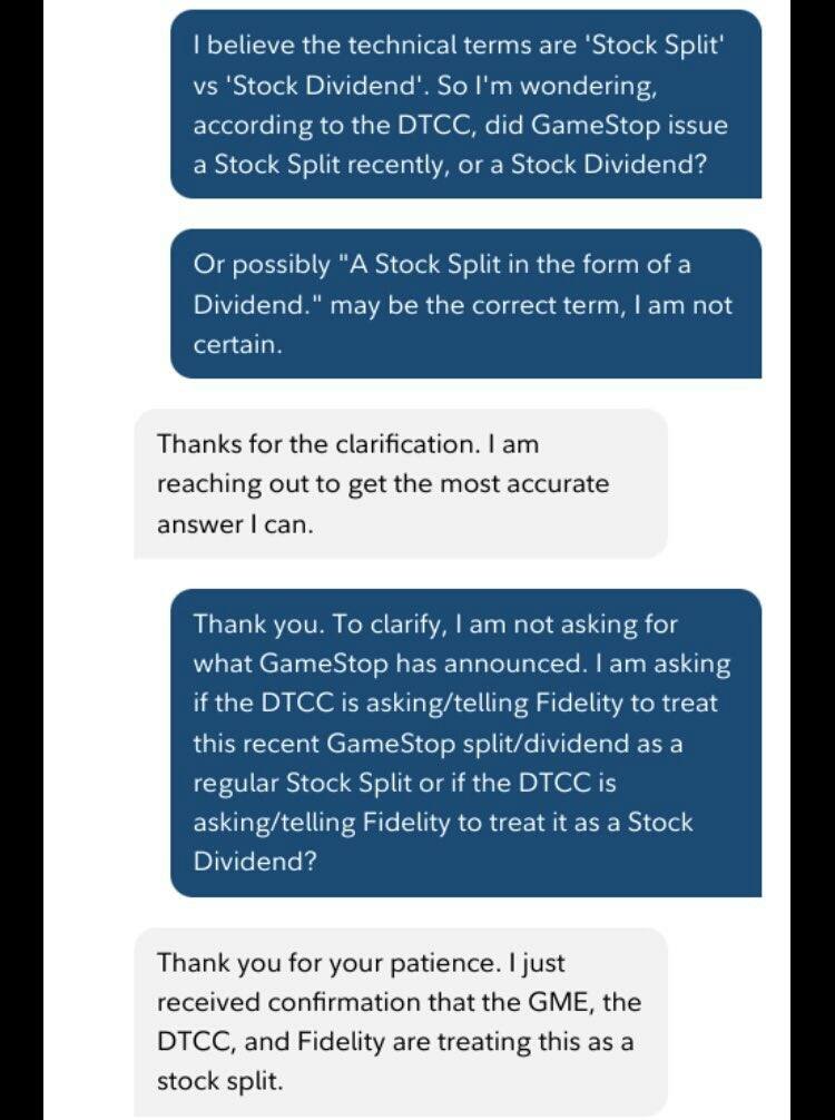 $GameStop (GME.US)$$AMC Entertainment (AMC.US)$ The chaos has begun..  Brokerages have been seen trying to treat the GME dividend 1 to 4 reverse split as a regu...