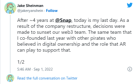 レイオフと改革により、SnapはWeb3チームを解散すると言われています