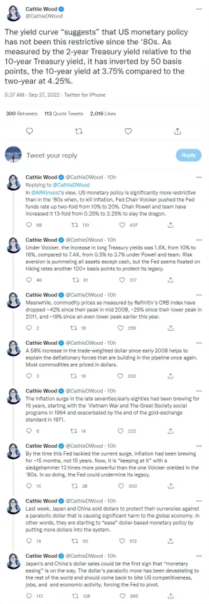 Cathie Wood表示美元的强势可能会迫使美联储转变立场。