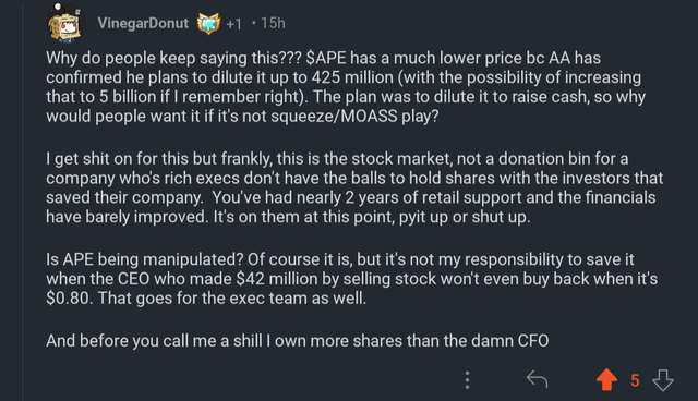 AMC >>> APE (yes I made my own comment a post, yes I'm very self important) $AMC Entertainment (AMC.US)$$AMC Preferred Equity Unit (APE.US)$