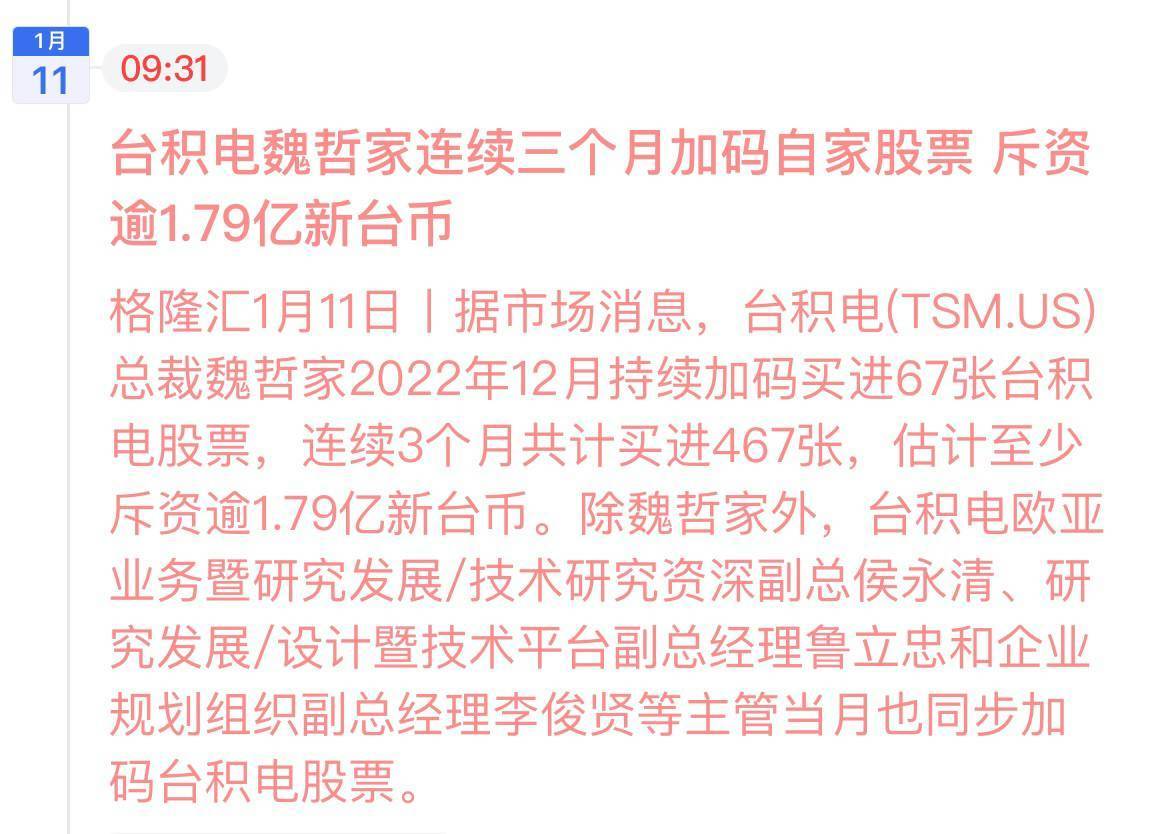 台積電於1月12日市場開盤前公布了其收益報告，台積電連續三個月增持自家股票。 $台積電 (TSM.US)$$3倍做多半導體ETF-Direxion (SOXL.US)$$費城半導體指數 (.SOX.US)$